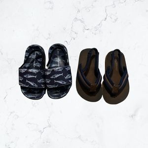 Tommy Bahama Toddler Slides Flip Flop Sandals Blue Leather SZ 8/9 Bundle